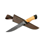 Нож Осетр из дамасск.ст., береста, граб, дюраль